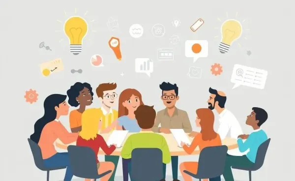Diverse group brainstorming innovative business ideas