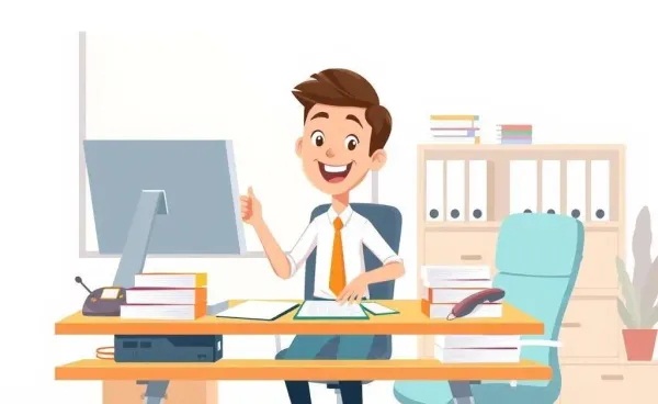 Young insurance agent at a desk with documents and computer