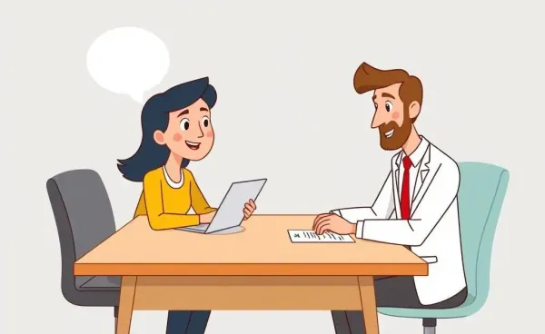A customer and an insurance broker having a conversation