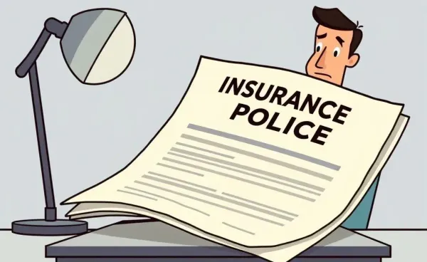 Illustration of a canceled insurance policy on a desk.
