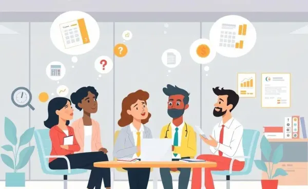 Illustration of diverse professionals considering career paths in insurance