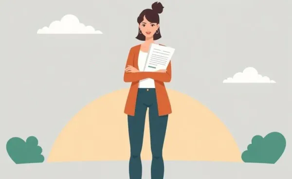 A woman confidently navigating through insurance claims at a crossroads