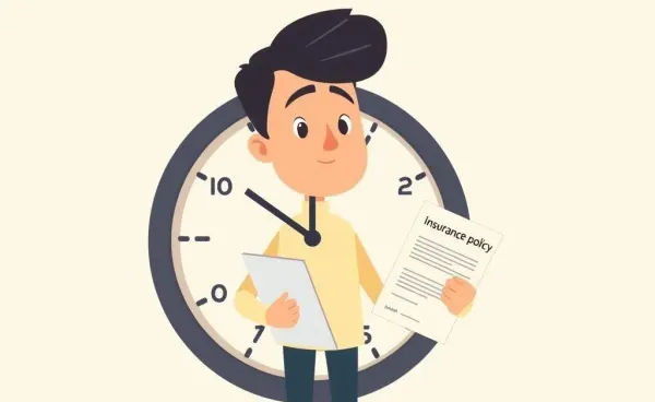 Person contemplating the timing of an insurance claim next to a large clock
