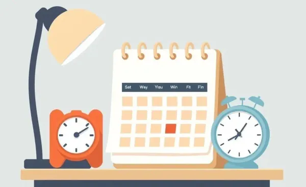 Cartoon image of a calendar with a clock, representing timing for insurance claims