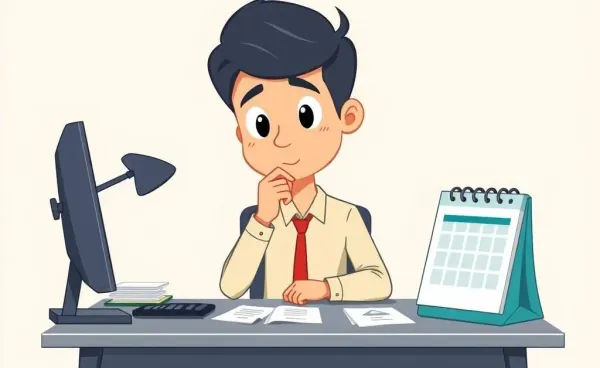 A person contemplating when to file an insurance claim, surrounded by papers and a calendar.