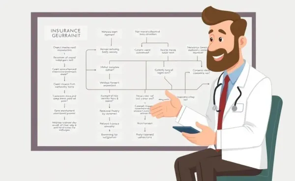 A cartoon-style image of an insurance agent explaining claims to a client.