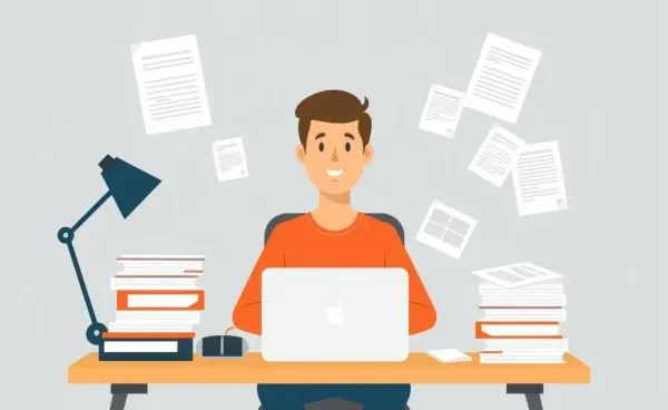 Person at a desk organizing insurance claims paperwork