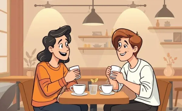 Two friends having a discussion about insurance at a cozy cafe