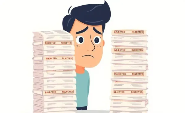 A person confused by a stack of denied health insurance claims.