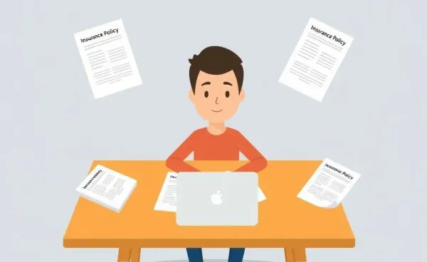 A person discussing insurance options at a table with papers and a laptop