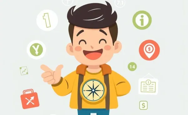 A person using a compass with insurance icons around them