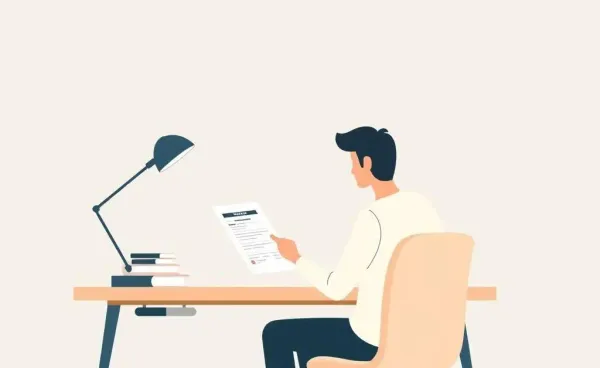 Illustration of a person reviewing an insurance policy.