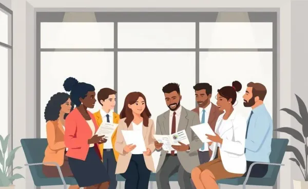 A diverse group of insurance professionals having a meeting in an office