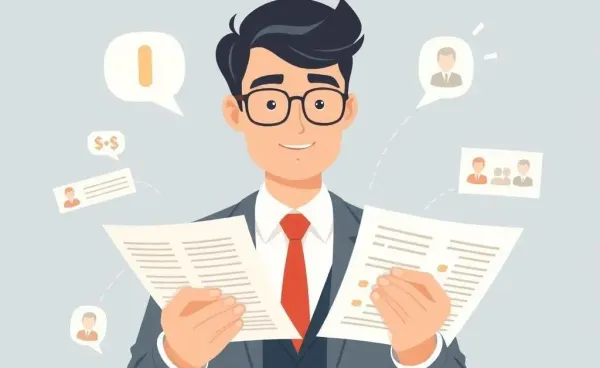 An insurance agent reviewing a list of potential leads confidently
