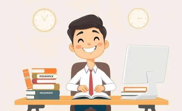 Illustration of a person studying for insurance license exams at a desk