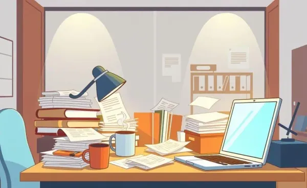 A desk with insurance documents, coffee, and a laptop showing insurance forms.