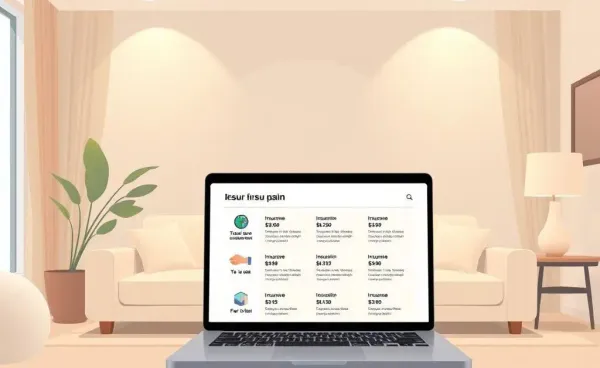 A laptop showing insurance options in a comfortable living room setting.
