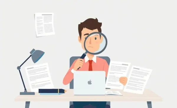 Person examining insurance documents with a magnifying glass