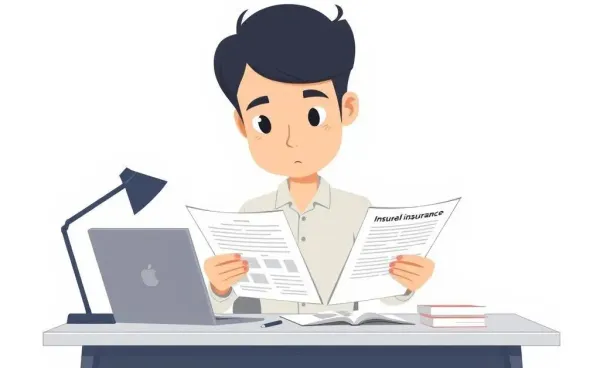 A person reviewing insurance documents carefully with a thoughtful expression.