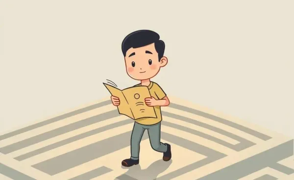 Illustration of a person navigating an insurance maze