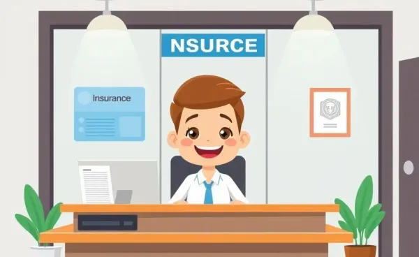 Cartoon of an insurance office with a friendly agent