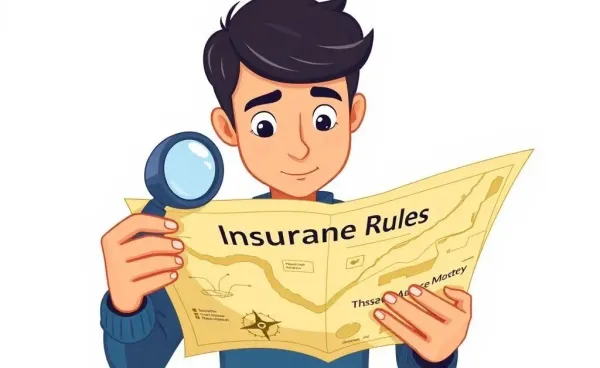 A person examining a map of insurance rules with curiosity