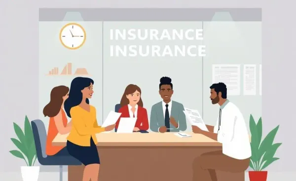 Cartoon depiction of a group discussing insurance underwriting changes