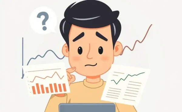 Person analyzing economic charts with a thoughtful expression