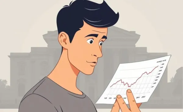 Curious individual examining a chart of interest rates with the Bank of England in the scene