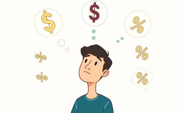 Cartoon-style illustration showing a person contemplating interest rate cuts