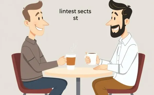 Two people discussing interest rates over coffee in a cartoon-style illustration