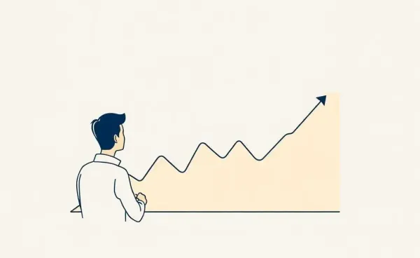 Illustration of a person observing a fluctuating interest rate graph