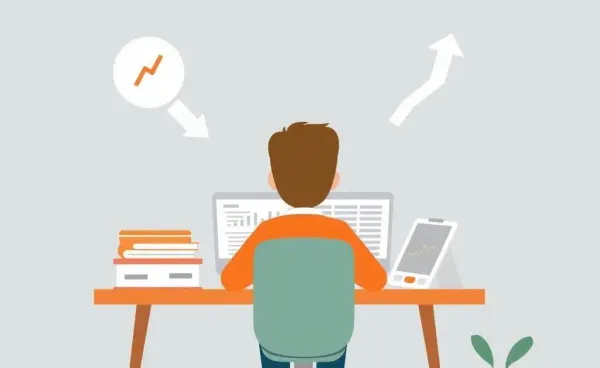 Illustration of a person analyzing rising interest rates.