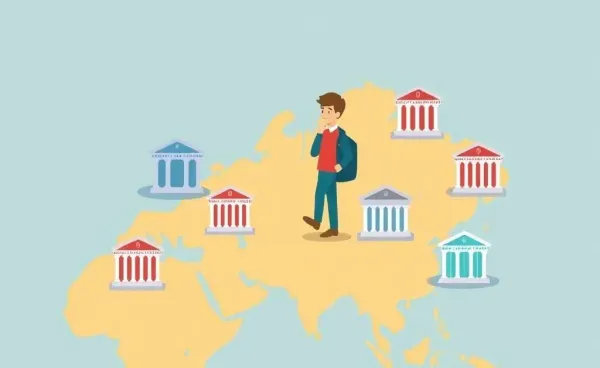Illustrated map with banks and international student