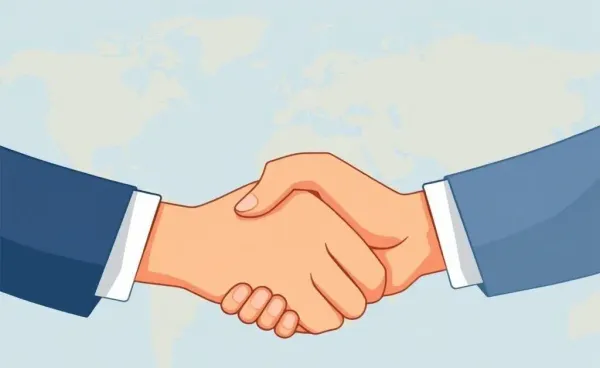 Illustration of a handshake symbolizing international trade agreements