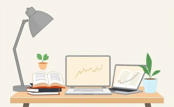 A desk with financial resources for beginner investors
