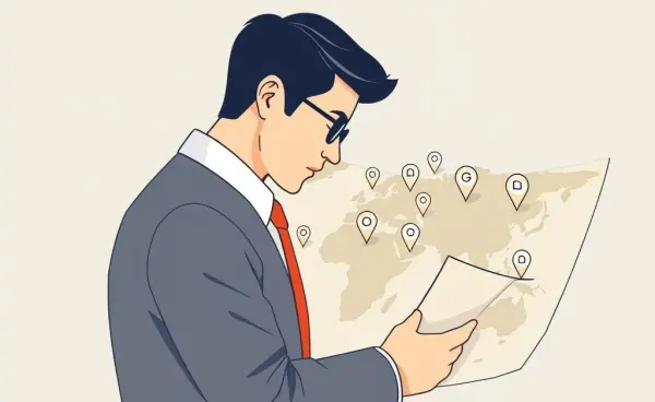 Investor examining a map with opportunities