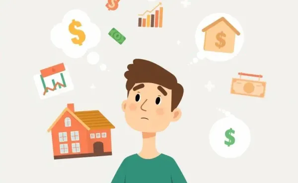 A thoughtful individual considering various investment options