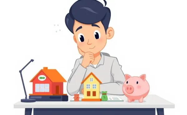 Illustration of a person considering various investment options like stocks, real estate, and savings