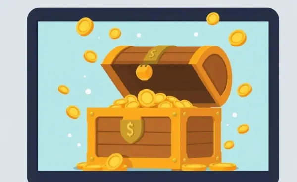 Hidden features of an investment account depicted as a treasure chest on a computer screen