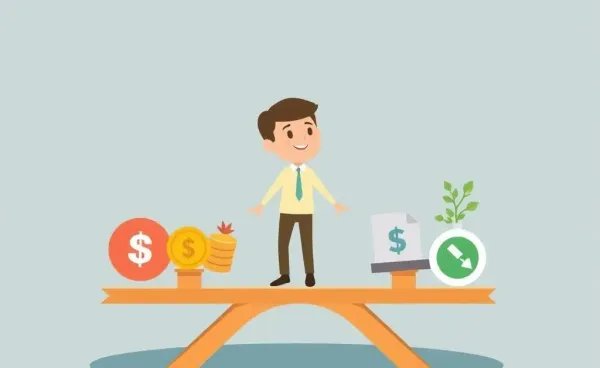 Cartoon of investment symbols on a seesaw