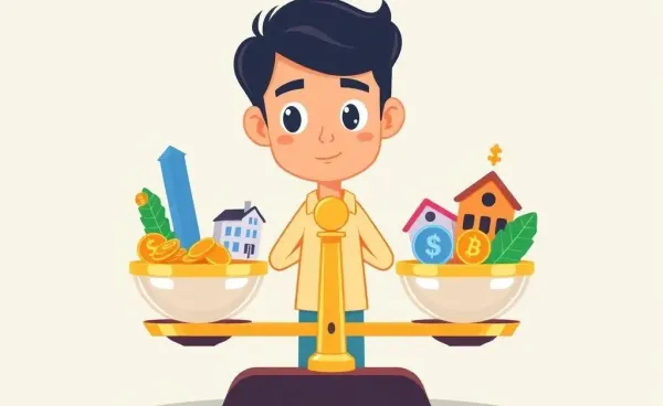 Person balancing investments on a scale