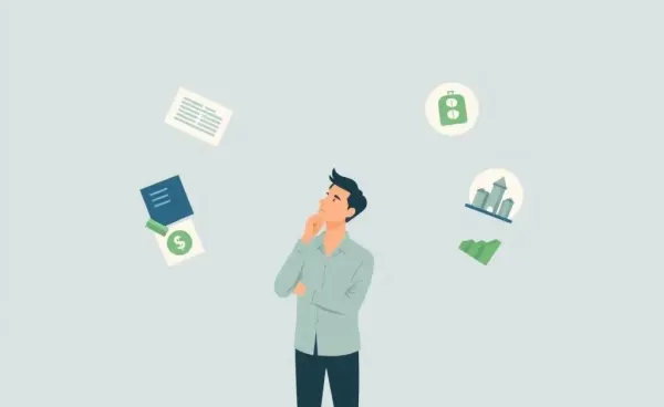 Illustration of a person juggling investment options