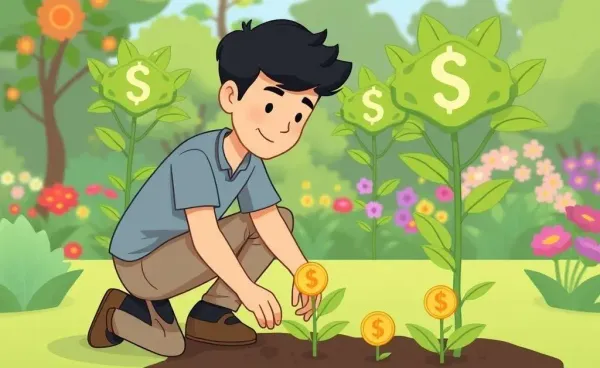 Person planting money seeds, symbolizing investment growth