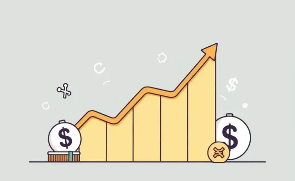 Illustration of investment growth with taxation symbols