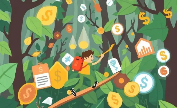 A person navigating through a jungle of investment options.