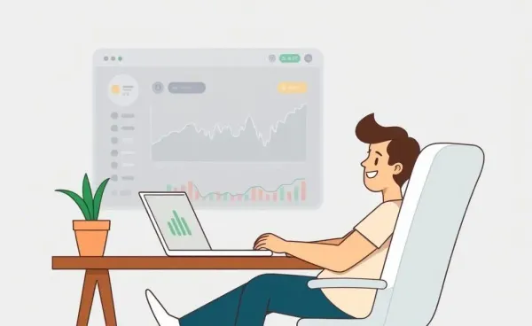 Person managing investments on a laptop at a desk