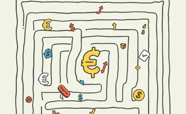 A maze with financial symbols representing investment options in the EU
