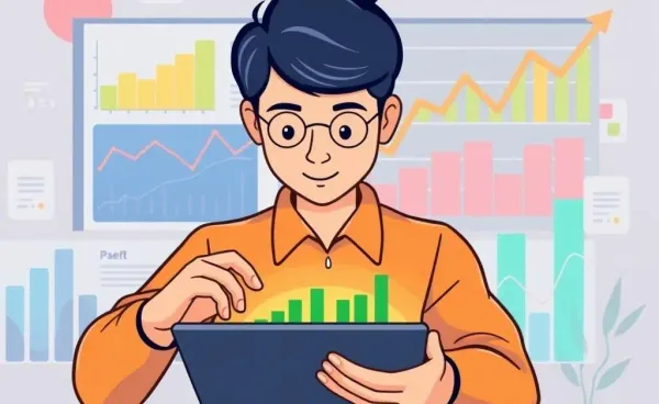 Illustration of a person analyzing investment options.