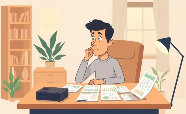 A person considering various investment options on a desk